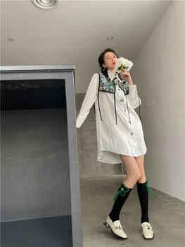 CHEERART 2 Kos Pade 2021 Ženska Moda Dolg Rokav Gumb Gor Obleko Z Belo Srajco Cape Mini korejski Modni Oblikovalec Obleko