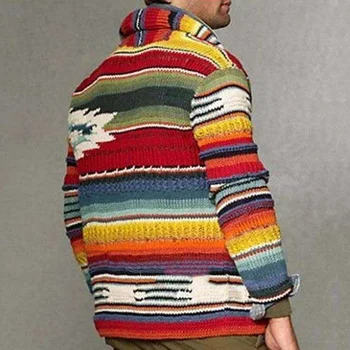 Mavrica Natisnjeni Mens Cardigan Puloverji Pozimi, Jeseni Dolgimi rokavi Pulover Coats Mens Vrhovi Ulične Evropski in Ameriški Stil