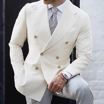Nove Modne Bele Moške Obleke Dvojno Zapenjanje Formalno Ženina Za Poročno Obleko Letnik Tuxedos Moške Obleko Vrha River Poslovne Stranke