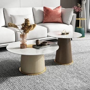 Moderne dnevne sobe, pohištvo za okroglo mizico nastavite zlato iz nerjavečega jekla noge sintranih kamen vrh mizico