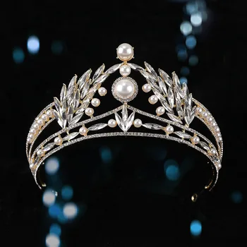Krono Lolita galvanizacijo polno diamond pearl beli Kristalni ženske sanje lase hoop poročne headdress Poročni Nakit Dodatki