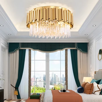 Krog zlati kristalno Razsvetljave Za stropni luksuzni moderne spalnice doma notranjosti Led razsvetljave držalo