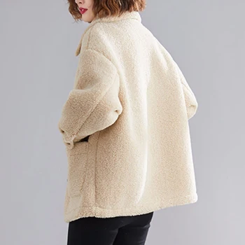Velika velikost jagnje volne kratke ženske plašč za jesen/zimo 2021 nov debel moda svoboden visok ovratnik enotni-zapenjanje jagnje volne coat137