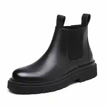 Nove oblikovalec mens moda toplo krzno sneg škornji kravje usnje zimski čevlji na prostem platformo hommes bottes gleženj chelsea botas moški