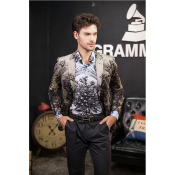 2021 novo modno Razkošje Natisnjeni Pav Moški Jopič Moške Evropske velikosti posamezne vrstice dvojni gumb bombaž visoke kakovosti moške obleko