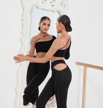 2022 Latinski Ples Hlače Ženske Seksi Votlih Bonitete Latinsko Hlače Cha Cha Rumba Dancewear Praksi Obleka Black Leggin Tango Obrabe