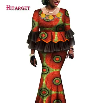 2021 Afriške ženske obleka Ženske obleke Ankara obleko Multi-barvni tradicionalna oblačila Vrh + Krilo 2 kosa wy8657