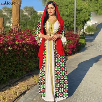 Eid Ramadana Moda Muslimanska oblačila Hidžab 2 Kosa Abaya Set za Ženske Bele Dubaj Obleko in Tiskanje Kimono arabski Turčija Islam Oblačila