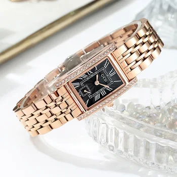 Nove dame moda jekla pasu kvadratek watch luksuzni diamond-okovan klincima soba zlato jekla pasu študent watch