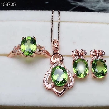 S925 srebro naravno zeleno peridot gem obroč obesek, uhani naravnih olivine nakit set Lep Metulj geometrijo dekle nakit