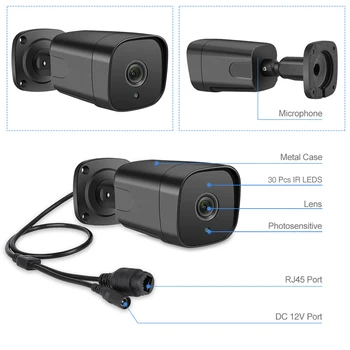 H. 265 5MP AI POE Kamera HD Prostem Nepremočljiva IP Kamera Bullet dvosmerni Avdio Video Kamera Podpira Onvif