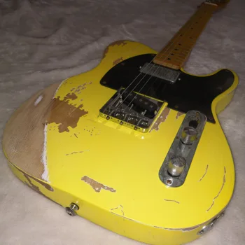 Rumena ostanek električna kitara priročnik staranjem strojne opreme nitrocellulose barvo obarvana rumeno, brezplačna dostava