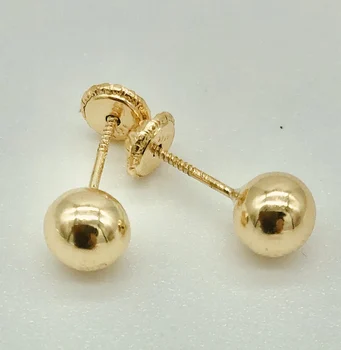 Uhani 18k Rumeno Zlato Žogo 4 mm nakit ženska, Dekle, narejene v Španiji