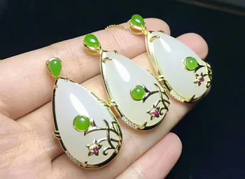 Xinjiang Hotan Belega Jade jade obesek, barve zlata, vrtanje barve diamant jasper vdelan belega jade spusti obesek Obesek