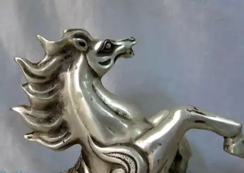 Fine Srebrni kiparstvo Kitajska vklesan lepa calabash blagoslov Konj Kip