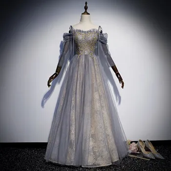 Sivo zlato beading rokoko Srednjeveški Renesančna drama fazi Obleke dogodek Kopalke Victoria Marie Antoinette Belle Žogo