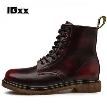 IGxx pozimi Novo Coturno Moški Usnjeni čevlji z Visoko Top Moda Pozimi Toplo, Sneg čevlji Dr. Motocikel Gleženj Škornji Par Unisex čevlji