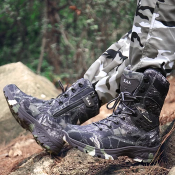 Moške vojaške navijači visoki vrh prostem puščavski škornji, čevlji za pohodništvo bojno usposabljanje čevlji so odporni na obrabo, anti-skid škornji.