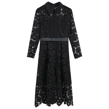 2020 Black Foral Čipke Obleko Ženski Dolgo v Pomlad Poletje Obleke za Ženske Urad Stranka Obleko Elegantno Votlih Iz vestidos YQ357