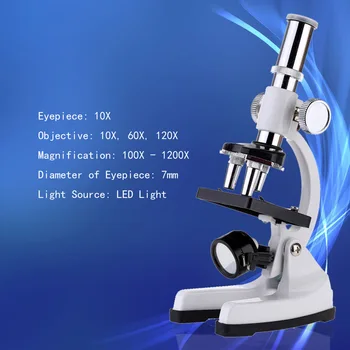 1200X Izobraževalne Mikroskopom Komplet z LED Luči 10X Okular Vstop Ravni Študent Znanosti in Izobraževanja Bioloških Instrument