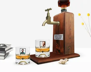 Osebno Pisane Natisnjena Fotografija Spotify Barcoded Dvojni Viski Pokal in Lesa Whisky Stojalo Darilni Seti-1