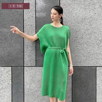 2021 spomladi in jeseni nova barva nezakonitih obleko Miyak krat velikosti korejski svoboden vitek pas priložnostne krog vratu obleko