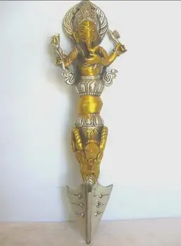 Hindujski Gospod Ganesh oplemenitena srebrna Budistični Phurpa Dorje Phurba kip bude