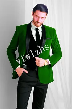 Lep Velveteen Groomsmen Šal River Ženina Tuxedos Poročno Obleko Moške Obleke Jopič Maturantski Večerja (Suknjič+Hlače+Kravato+Telovnik) A230