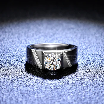 Anel de moissanite pravi 925 ct par homens, anel classico de prata esterlina, ajustavel, retamanho ajustavel, par noivado