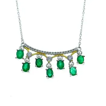 Naravna zelena Smaragdno ogrlico, Obesek S925 srebro, naravni gemstone Elegantno ogrlico Vrstico kaplja vode ženska stranka darilo nakit