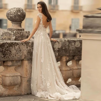 LORIE Nov Modni Poročne Obleke Boho Proti-Vrat Odpreti Nazaj Čipke Poročni Obleki A-Line Princesa Letnik Poročne obleke 2021