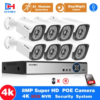 H. 265 8CH 4K HDMI POE NVR Kit CCTV Sistema za zaščito, 8.0 MP IR Zunanji Avdio Snemanje IP Kamero P2P Video Nadzor Set
