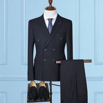 Moška obleka barva business casual dvojno zapenjanje bo ustrezala tri-kos obleko (suknjič + hlače + telovnik) moške poročne pogostitve forma