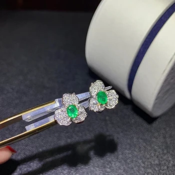 Elegantno lep Detelja naravnih Smaragdno zelena stud uhani Naravni gemstone uhani 925 srebro ženske dekle stranka darilo nakit