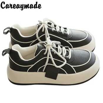 Careaymade-Muffin čevlji ženske čevlji za pomlad debele soled usnje posamezen čevlji črni Lefu čevlji priložnostne barvno ujemanje oče čevlji