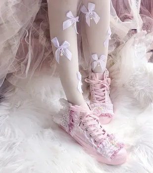 Sweet princess ravno platno čevlji sveže roza trak ženske čevlje lolita študent čevlji kolegij slog kawaii čevlji cosplay loli