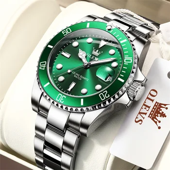 OLEVS 2021 Zeleni gumb za Izbiranje Watch Moških Top blagovne znamke luksuzni Vodoodporni Quartz ročno uro za moške, Modni iz Nerjavečega Jekla, Trak reloj hombre