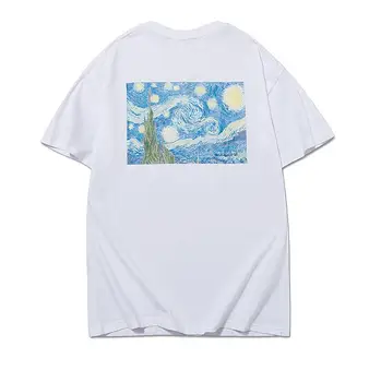 Nove Evropske in Ameriške modne blagovne znamke Van Gogh zvezdnato nebo tiskanje nekaj priložnostne kratka majica s kratkimi rokavi