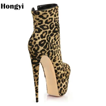Leopard Natisniti moda za Ženske je Sredi Tele Škornje 2018 Nov Prihod Zip Opozoril Toe Čevlji Tankih Visokih Petah Samice Botas
