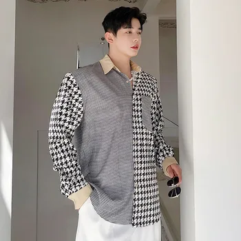 Človek Neto Slaven Nosijo Visoke Kakovosti Majica za Moške Pomlad Poletje korejski Kariran Design Splice Dolg Rokav Svoboden Priložnostne Majice Moški