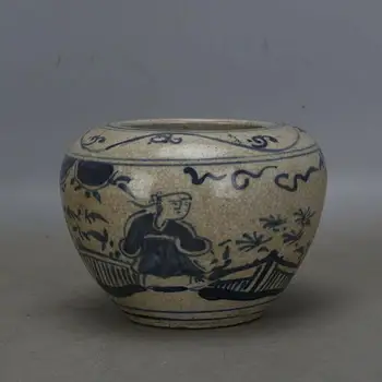 Kitajski Stare MING blue & white ročno poslikane znak crack WEIQI jar lonci