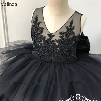 V Vratu Stopenjski Črno Dekle Pageant Obleke za Rojstni dan Praznik Stranka Malo Princesa Couture Otroci Oblačila