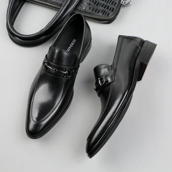 Modni Črno / Deep Brown Mens Poslovnih Čevlji Pravega Usnja, Obleka, Čevlji Moški Formalni Družbeni Čevlji