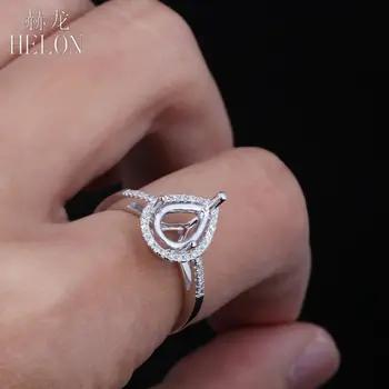 HELON 10x6mm Pear Rez 925 Sterling Srebro Naravnih Diamantov Pol Nosilec Posla Weddding Ring Nastavitev Ženske Trendy Fine Nakit