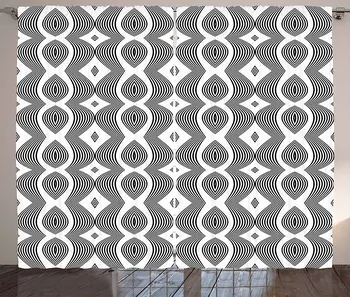 Sodobne Blackout Zavese Enobarvni Kodranje Vzorec s Krivuljami in Diamant Oblike Op Art Design Okna Zavese