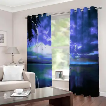 Velikost po meri Luksuzni Blackout 3D Oknu, Zavese Za dnevno Sobo modra pokrajino zavese osebnost zavese