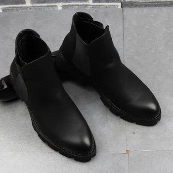 Korejski oblikovalec chelsea škornji za moške priložnostne poslovnih poroko formalno obleko čevlje črne platformo boot kavboj gleženj botas hombre