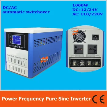 Moč frekvenca 1000W pure sine wave sončne inverter z polnilnik DC12V24V, da AC110V220V LCD AC za Prelaz AVR