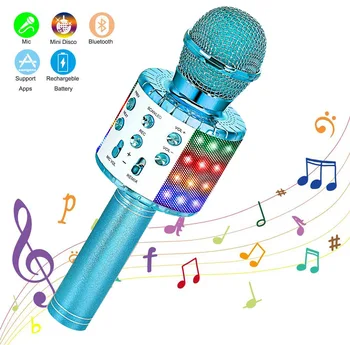 Brezžični Mikrofon Karaoke Bluetooth Ročni Prenosni Zvočnik Doma KTV Igralec s Plesom LED Osvetlitev Snemanje za Otroke