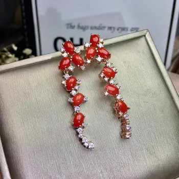 KJJEAXCMY boutique nakita 925 sterling srebro vdelan Naravno Rdeča Korala ženski uhani podporo zaznavanja finih